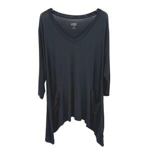 LOGO Lori Goldstein Black V-Neck 3/4 Sleeve Tunic Pockets Plus Size 2X Top
